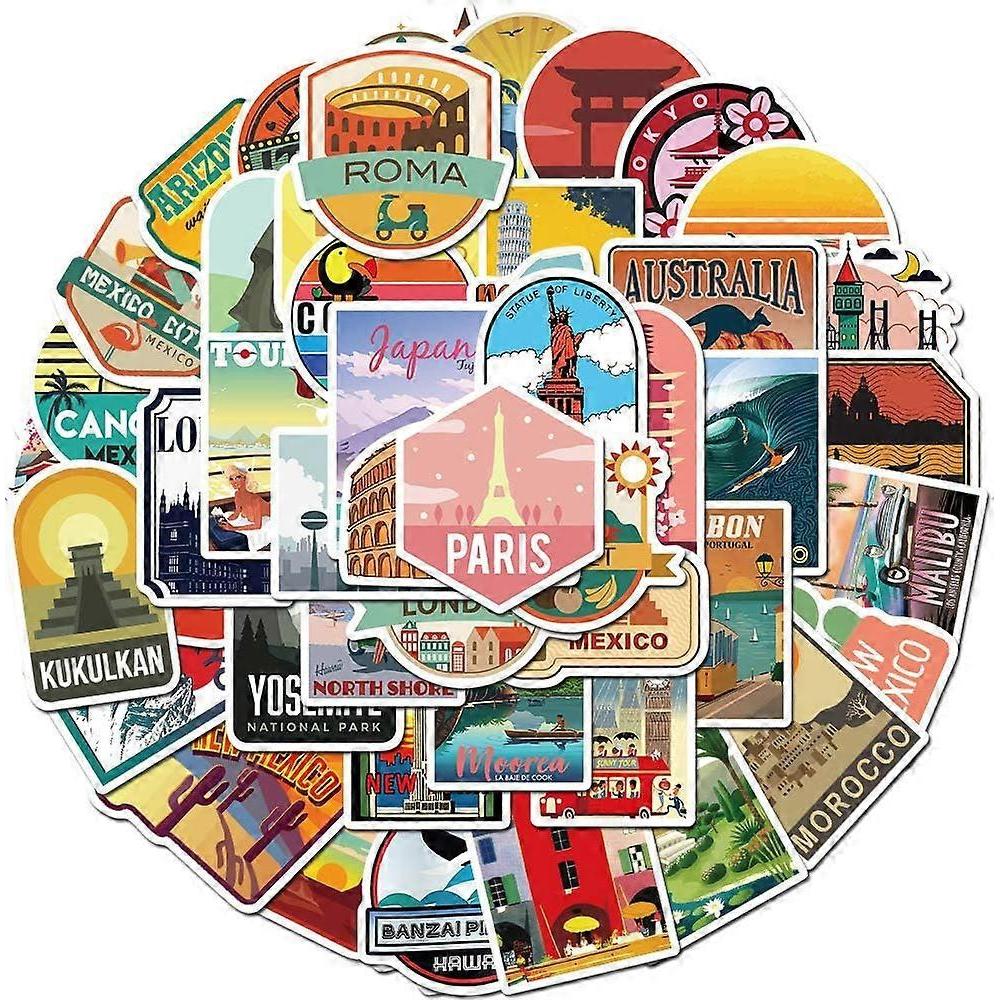 Pack of 50 (Travel) Waterproof Vinyl Travel Stickers, Suitcases Stickers for Luggage Skateboard Guitar Laptop