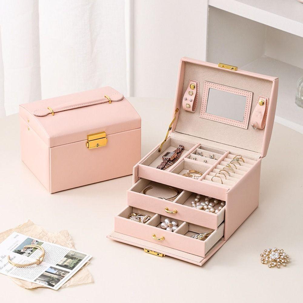 Rings Necklace Jewelry Holder PU Leather Jewelry Storage Case Simple Square Jewelry Box Vacation