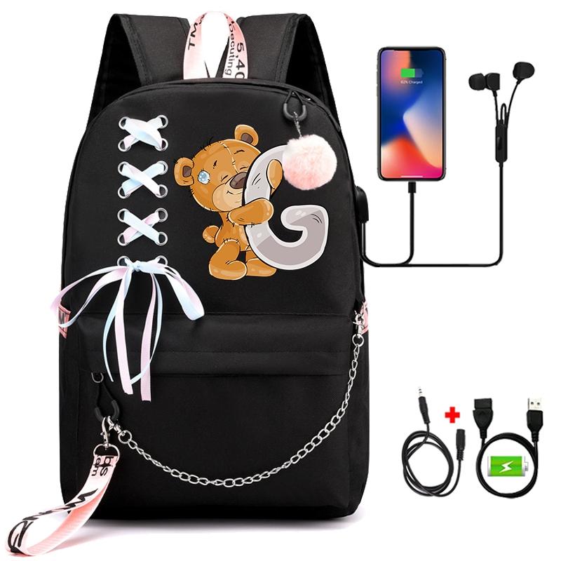 Рюкзак с принтом «Маленький медведь», 26 английских букв, детский рюкзак для школы для мальчиков и девочек, сумка для книг с героями мультфильмов, кавайная школьная сумка для школьников