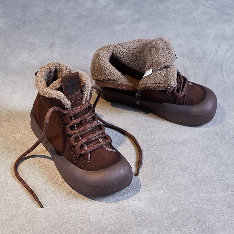 Johnature Зимние теплые плюшевые короткие ботинки из натуральной кожи в стиле ретро, универсальные женские туфли на плоской подошве из хлопка