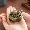 Mini Incense Coil Burner Chinese Style Vintage Hollow Dual-ears Three-Legged Zinc Alloy Incense Cone Holder Home Office Desktop Decoration