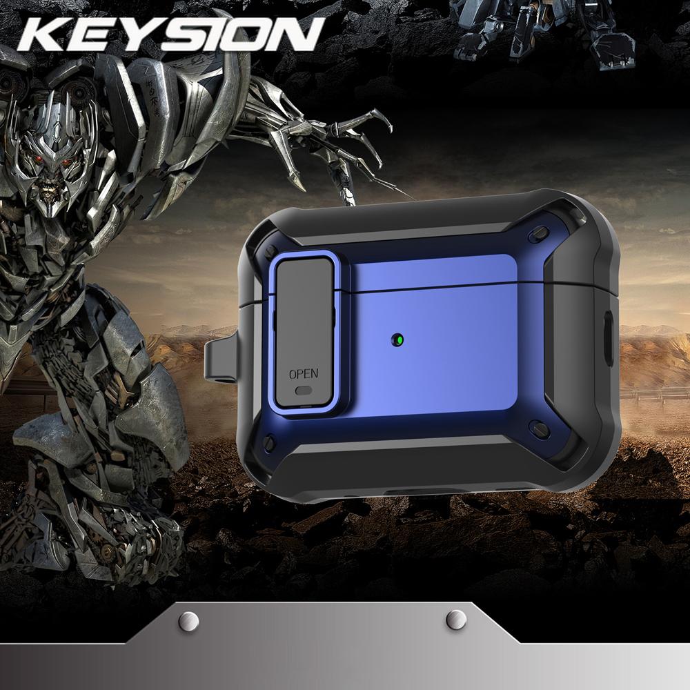 KEYSION Чехол для Bluetooth-наушников для AirPods Pro 3 Мягкий силикон+ПК Ударопрочная задняя крышка с замком-переключателем Карабин для альпинизма