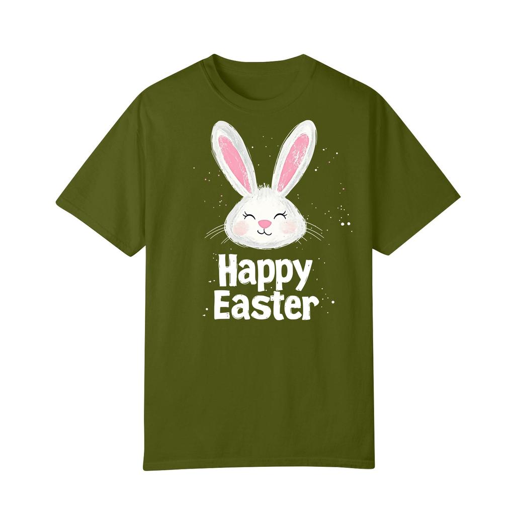 Happy Easter Women's Fashion Printed Round Neck Short Sleeve T-Shirt Pullover Top