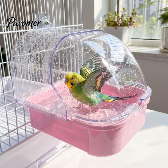 Pet Bird Supplies Cage Feeder with Bowl, Transparent Parrot Bathtub Food Container, Feeding Tool No Mess Shower Box for Parakeet Cockatiels Lovebirds