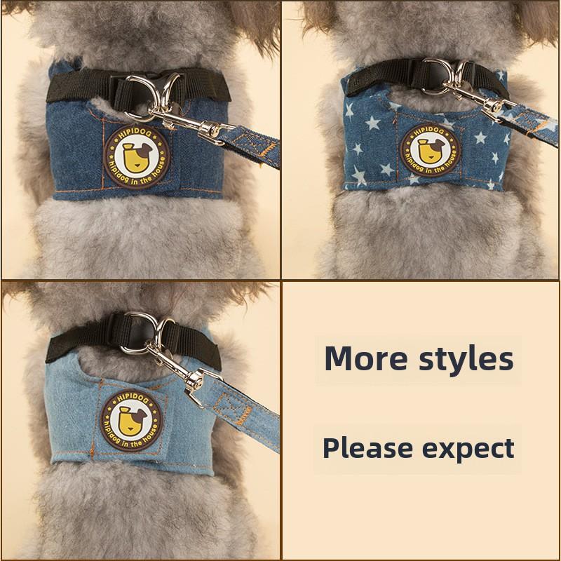 Жилетный поводок для собак из джинсовой ткани Поводок для домашних животных Веревка для выгула собак Цепь для собак Тедди Грудь Назад Осенние и зимние принадлежности