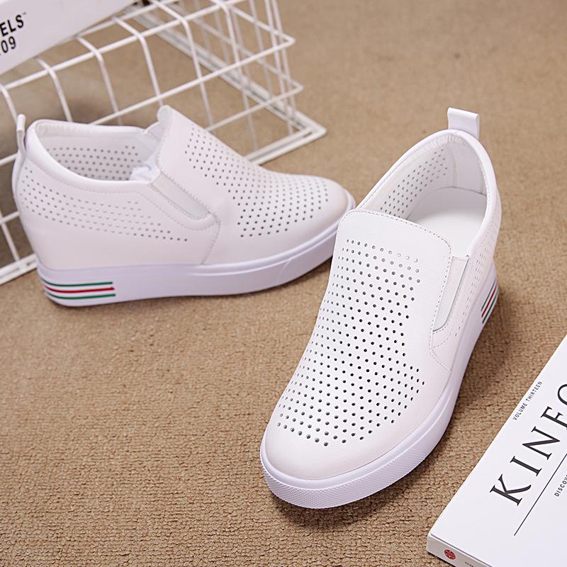 Fujin Genuine Leather White Comfy Height Wedges Shoes Woman Fashion Platform Sneakers Women Casual High Heels Footwear Women Spring Autumn