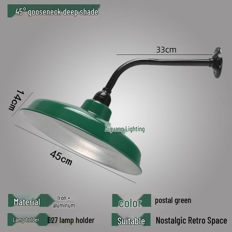 Vintage Military Green Outdoor Curved Pole Street Light, Waterproof Industrial-Style Lampshade for Doorway or Farmhouse Wall