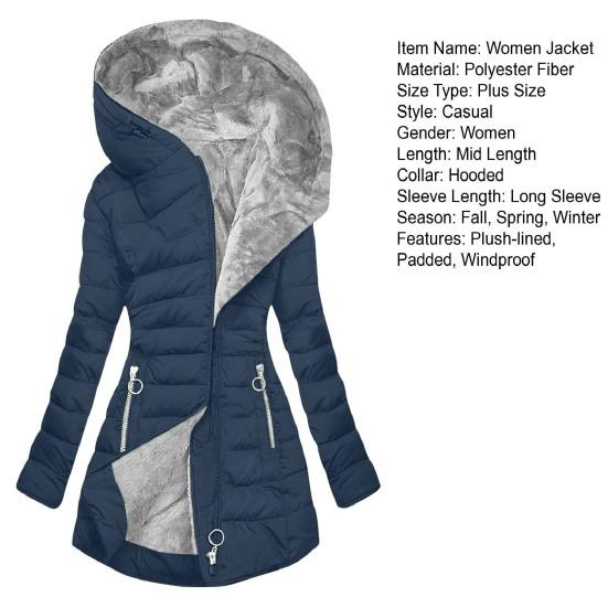 Женская зимняя куртка с подкладкой, большого размера, с мягкой подкладкой, застежкой-молнией, средней длины, с капюшоном, верхняя одежда, однотонный теплый ветрозащитный пуховик