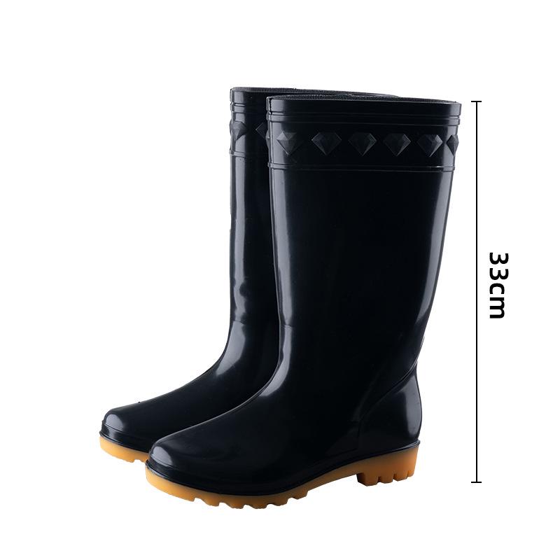 Men's Waterproof Non-Slip Rain Boots - High-Top Rubber Shoes with Velvet Lining, Acid and Alkali Resistant.