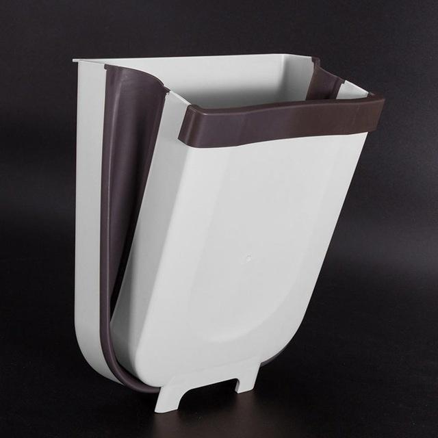 Folding Trash Can Kitchen Cabinet Door Hanging Waste Bin Wall Mounted Trashcan Space Saving Garbage Box for Bathroom Toilet Waste Storage(Size S/L)