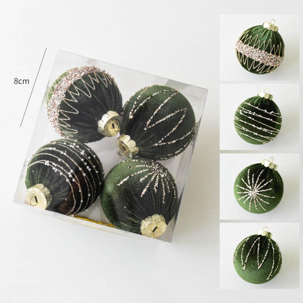 4 шт./набор Бархатное флокирование Набор рождественских шаров Пластиковый сверкающий подвесной кулон для рождественской елки 8 см Красный рождественский шар