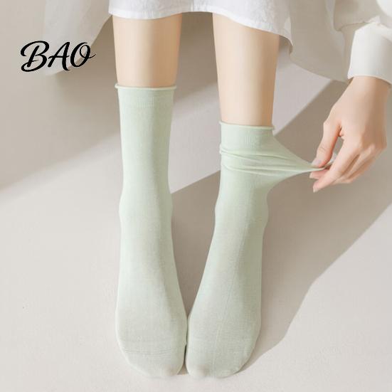 Loose Cuff Crew Socks Women Mid-Length Socks, Casual Mittens, Comfortable Stretchy Calf Friendly Breathable Solid Color for Autumn Winter Daily
