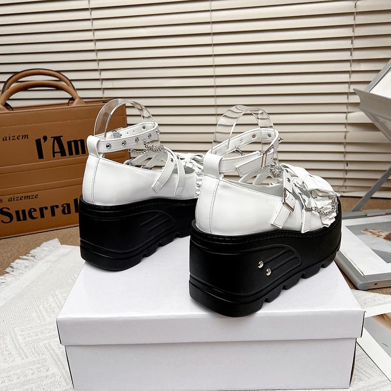 Мода Оригинальный Панк Стиль Мэри Джейн Круглый Носок Толстая Подошва Обувь на Платформе Женская Y2K Клепки Клиновидный Каблук Женщины Девушки Кожаные Туфли