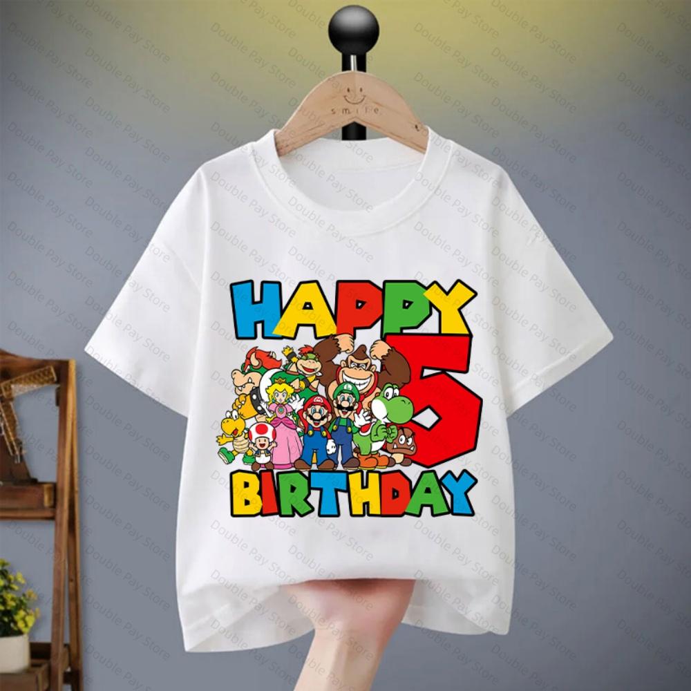 Super Bros Roundneck Tshirt for Boys Girls Cartoon Number Printed Birthday Clothes Children Fashion Shortsleeved Tops