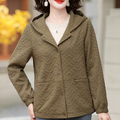 Плюс размер XL-6XL Средний возраст Женщины Длинный рукав Топ с капюшоном Осенние элегантные свободные Верхняя одежда Женские куртки