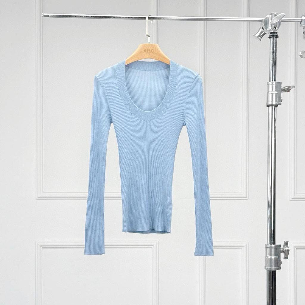 Amaia 2.0 Classic Style Water Drop U-Neck Slimming Wool Knitwear - Women's Long Sleeve Early Spring