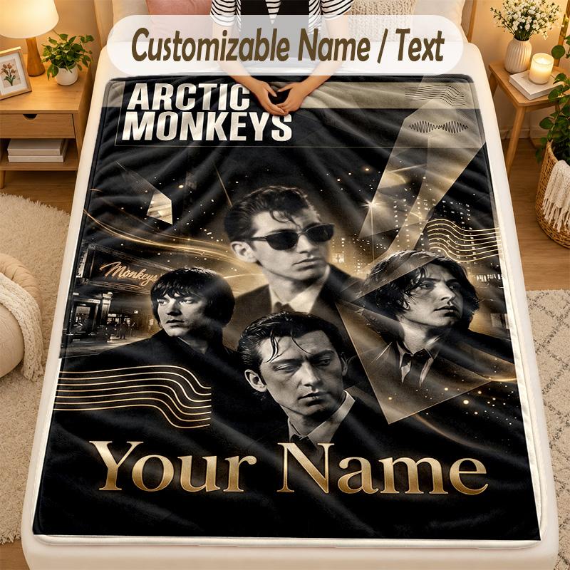 Flannel BlanketArctic Monkeys Custom Name Text Personalized Soft Warm Throw Blanket Home Decor Gift