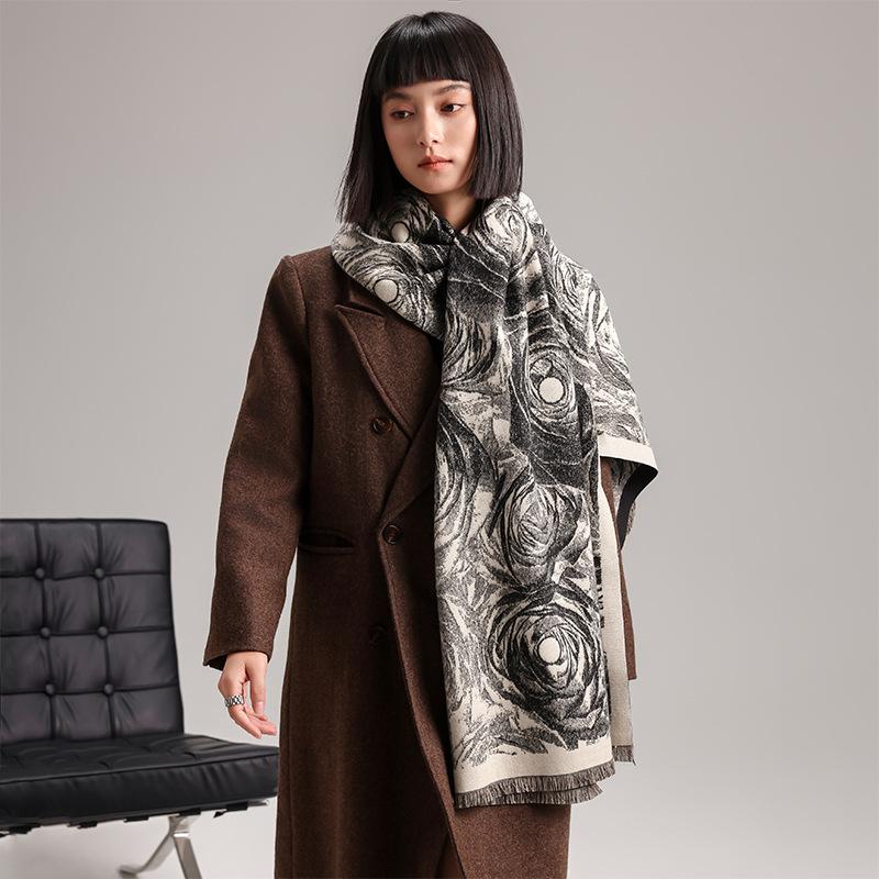 Imitation Cashmere Flowers Elegant Temperament Printed Scarf Scarf Scarf Outer Cape Travel Warm Cape