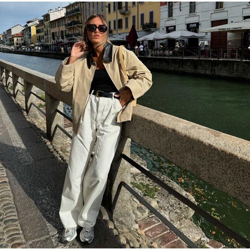 Contrast Casual Women's Jacket Full Sleeve Single Breasted Lapel Female Coats  Autumn Fashion Pockets Loose Lady Outwears