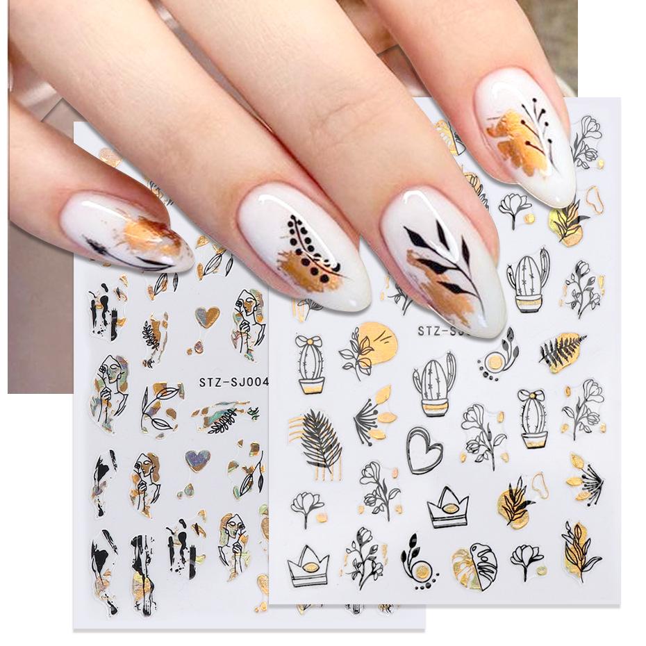 Abstract Line DIY Nail Stickers for Women Girls Nail Art Decorations Rose Gold Spring 3D Sliders for Manicure Nail Polish Decals