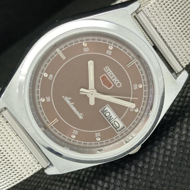 ВОССТАНОВЛЕННЫЕ ВИНТАЖНЫЕ SEIKO 5 AUTO 6309A ЯПОНИЯ МУЖСКИЕ D/D КОРИЧНЕВЫЕ ЧАСЫ 593c-a314867-2