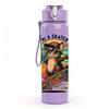 1PC Surfer Cat Retro Art 750ml Color Plastic Sports Water Bottle Leakproof Flip Straw Lid Suitable for Sports Office Home Use