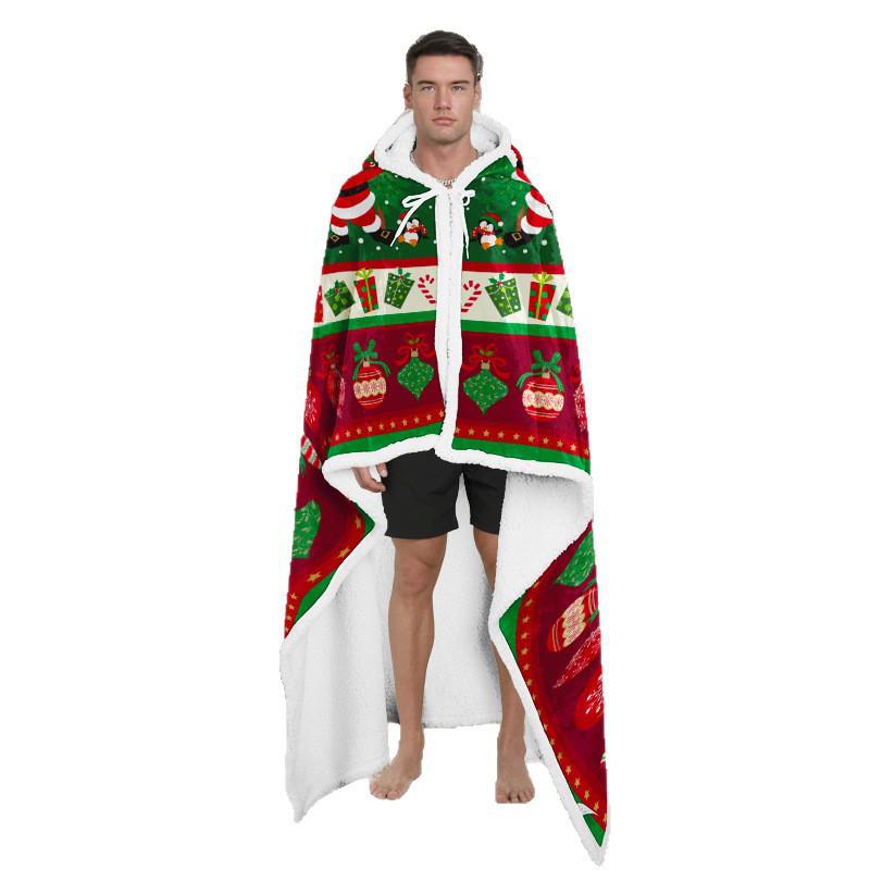 Christmas Festival Wearable Hooded Flannel Blanket Shawl