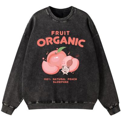 Фрукты Органический Персик Женский Винтажный Свитшот из Хлопка с Эффектом Постиранности Оверсайз Пуловер Тонкий стиль Повседневные Худи Свободные