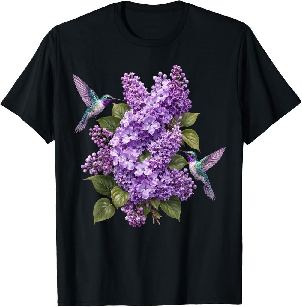Hummingbird Lilac Floral Purple Flowers Botanical Garden unisex T-Shirt