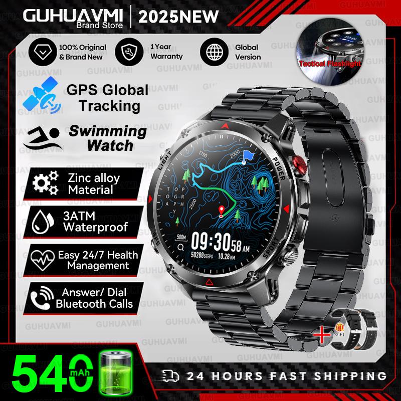 Новые Профессиональные Спортивные Умные Часы с GPS для Мужчин 1.46" AMOLED Экран 3ATM Компас Фитнес-трекер Военные Умные Часы