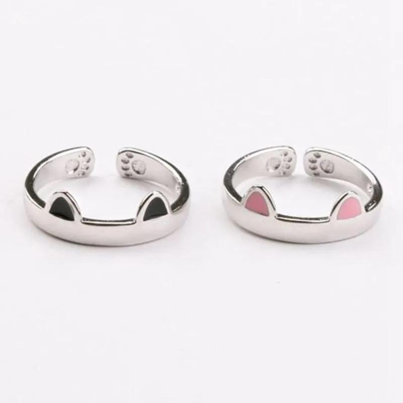 Adjustable Cartoon Little Cat Kitten Pet Finger Rings Lovely Cat Ears Paws Rings Birthday Gifts for College Girls