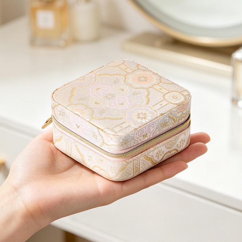 Portable Jewelry Organizer Box Earrings Rings Necklaces Travel Storage Soft Velvet Lined Hard Case Square Zipper