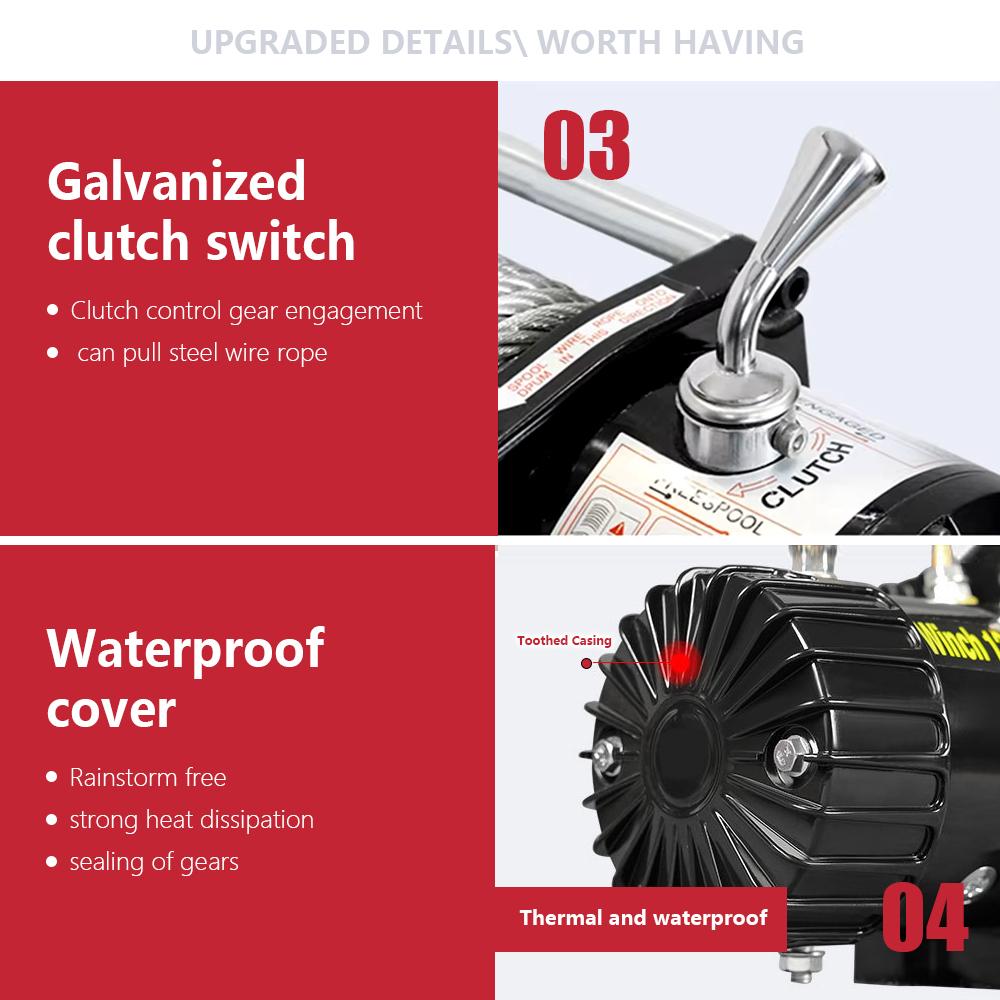 Electric Winch Car Mounted Winch 12V/24V Waterproofing Crane Off-road Automotive Self-Help Electric Hoist Winch Extractor