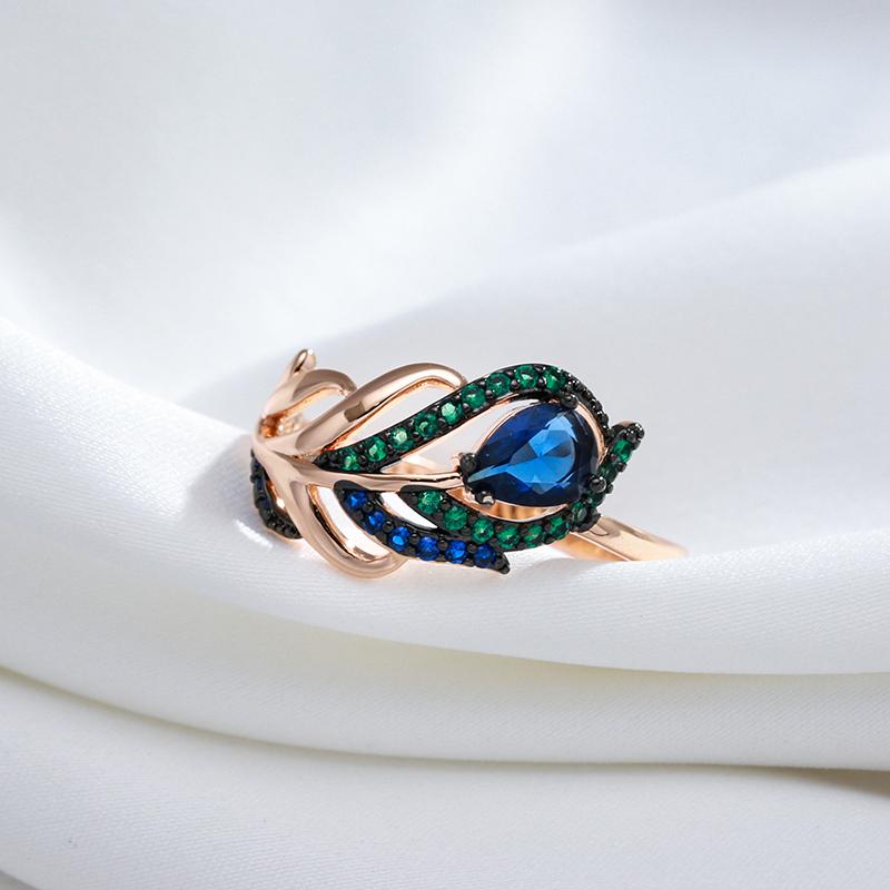 Роскошные кольца с синим цирконием для женщин, цвет золота, черное покрытие, винтажный стиль, индивидуальные украшения в форме листа