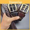 Woven Men Vintage Casual Leather Belt With Mesh Pattern And Buckle Antique