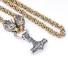 Personalized Nordic Viking Stainless Steel Thor Pendant Necklace Bronze Golden Ring Chain Wolf Headchain