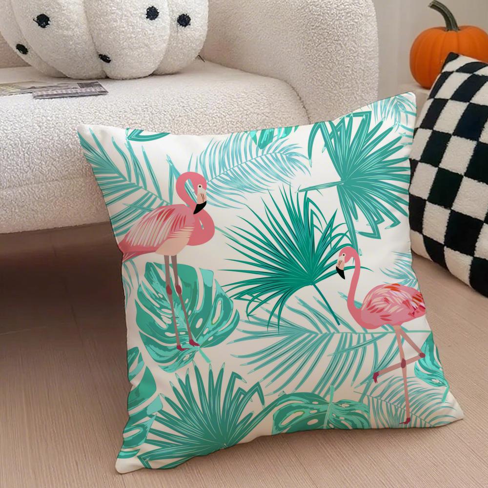 Forest Flamingo Palm Leaves Plant Pattern Art Cushion Cover Throw Pillow Cover Hidden Button Durable Polyester Chair Cushion