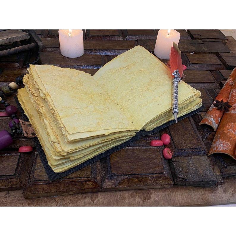 Blank Spell Book Leather Journal with Handmade Deckle Edge Paper Grimoire Witchcrafts Supply Vintage Journal Gifts for Men and Women