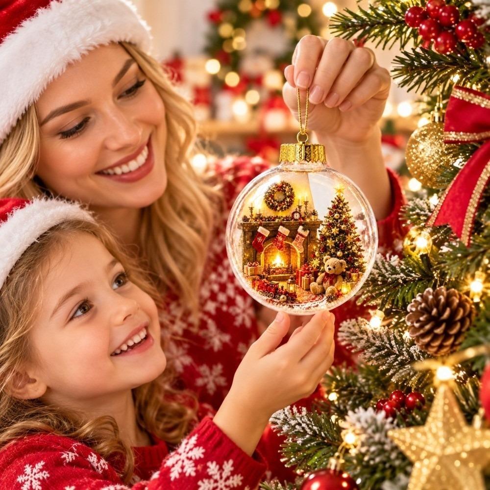 Transparent Christmas Ball Ornament Builtin LED Clear Acrylic Sphere Night Lighting