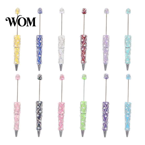 Handmade Jewelry Writing Pens DIY Beadable Pen, Bling Rhinestones And Faux Pearls Beaded Gift Ideas Black Ink Ballpoint Pen for Office School Supplies