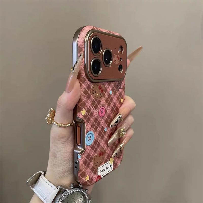 Клетчатый кот KT подходит для чехла для мобильного телефона iPhone17pro, Apple 16pro, большое окно 15pro, решетка 14pro
