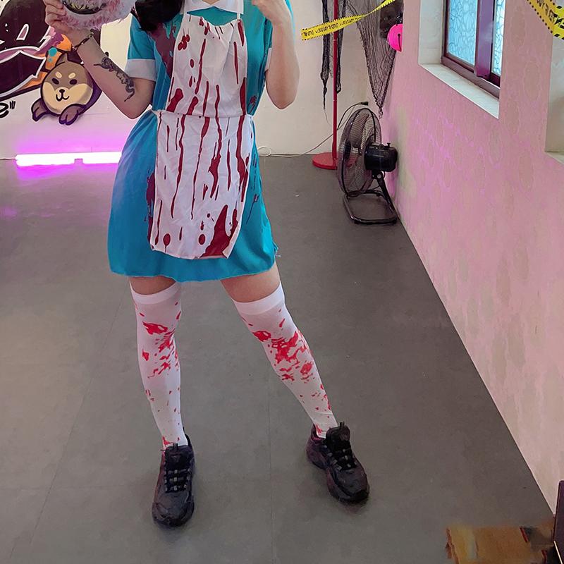 Halloween Blood Stained Bloody Over The Knee High Socks, Women Nurse Cosplay Thigh High Stockings, Horror Themed Party Dress Up