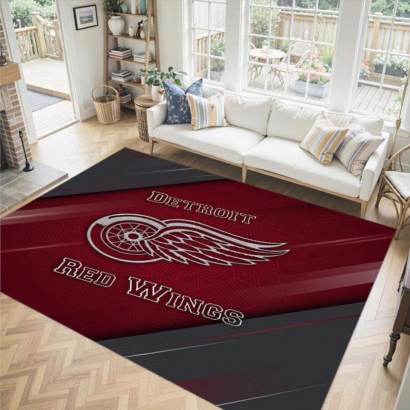 Detroit Red Wings Design Crystal Velvet Carpet Cozy Non?Slip Printed Rug For Bedroom Living Room Entrance