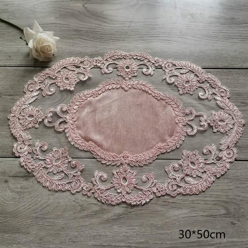 Европейский бархат кружево вышитый бордюр овальная подставка под приборы еда десерт фрукты напиток крышка спальня балкон кофе скатерть