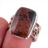 Natural Mahogany Red Obsidian Gemstone 925 Solid Silver Two Tone Ring S.7.5 M1T43