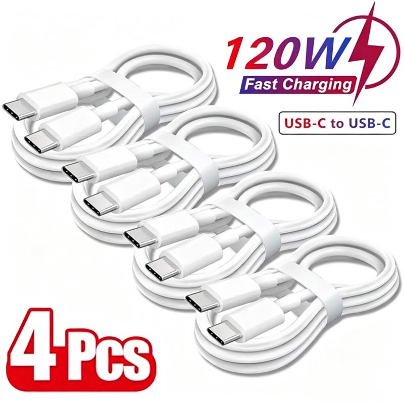 4Pcs PD 120W TYPE C to Type C Cable For IPhone17 16 15 Fast Charging For Huawei Xiaomi Samsung Type C Cable Accessories