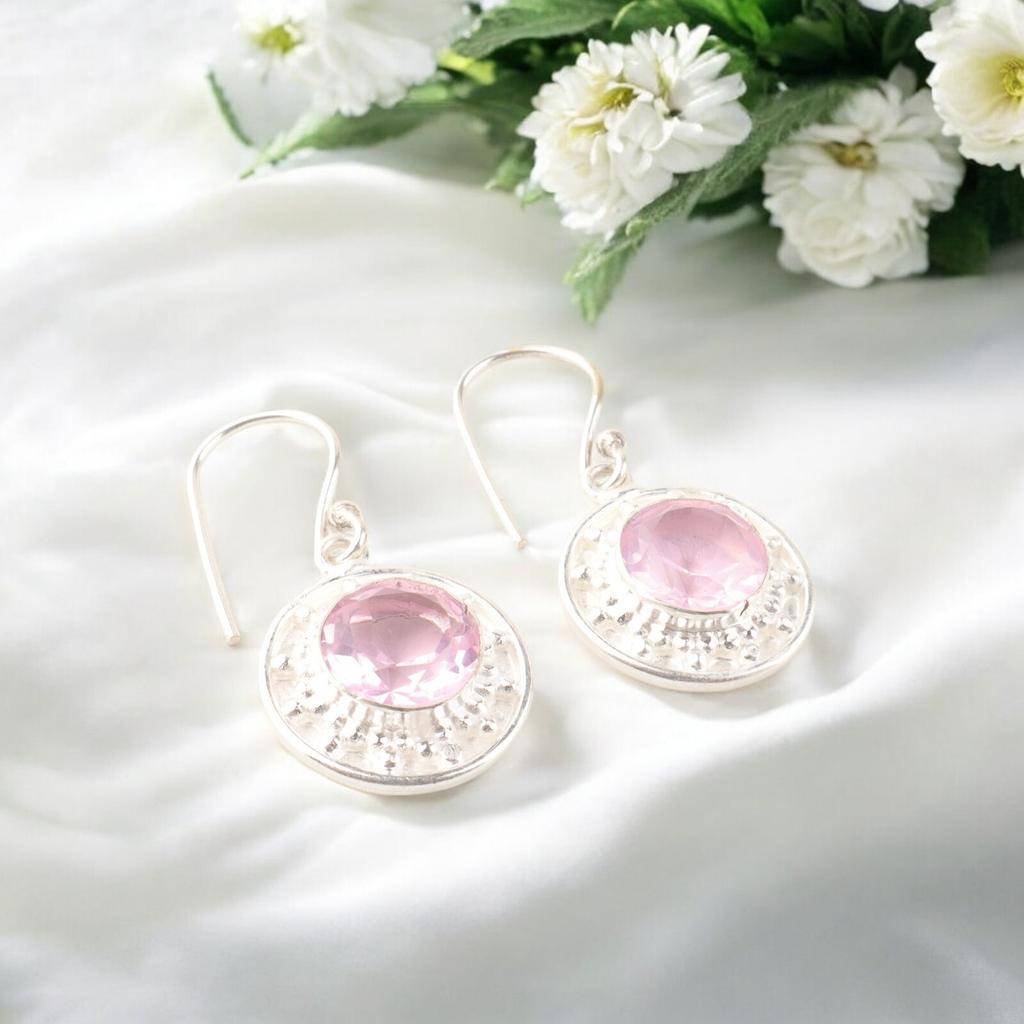 Genuine Pink Morganite Gemstone 925 Stamped Silver Earrings For Women's 1.5 Inch EE-153-2