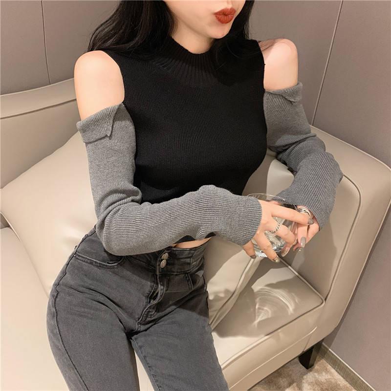 Пуловер с цветными блоками, свитера, модный повседневный сексуальный джемпер, женский тонкий свитер