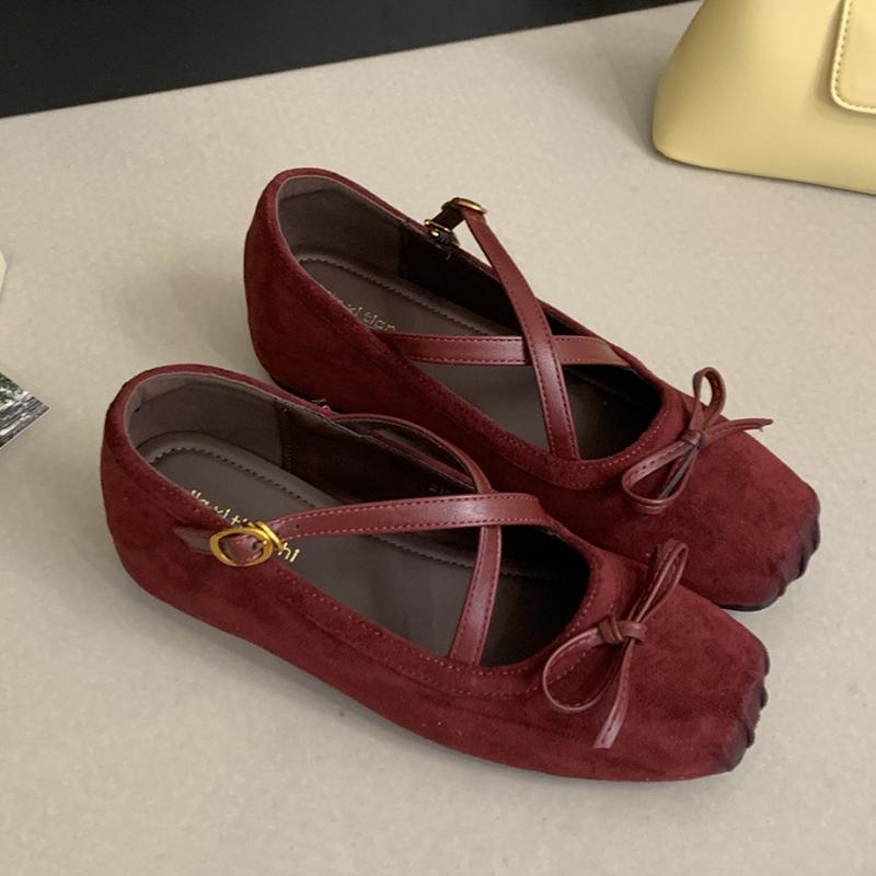 Flats Women Ballet Dance Shoes Bow Square Toe Loafers Shoes Designer Autumn 2025 New Dress Casual Cozy Zapatos De Mujer