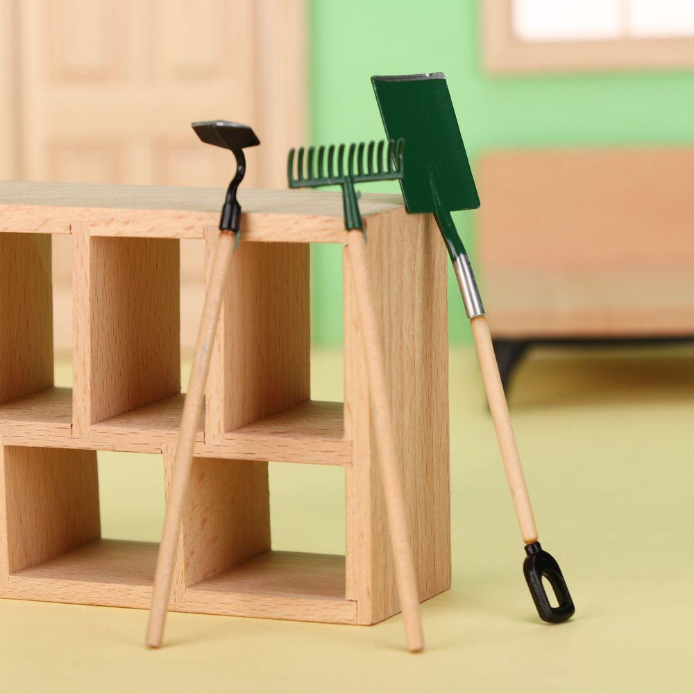 Ландшафтный лейный горшок Кукольный набор для фермерства Деревянная мотыга Лопата Миниатюрные инструменты Аксессуары для кукольного домика